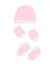 Kit com Gorro, Par de Luvas e Par de Meias em Malha Canelada Branco e Rosa - 3 Unidades
