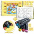 KIT com Livro de Colorir Cute e Cozy - AMARELO + 6 Canetas Touch Pontas Duplas Sortidas