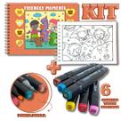 KIT com Livro de Colorir Friendly Moments + 6 Canetas Touch Pontas Duplas Sortidas