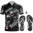 Kit Combo Camiseta Abençoado Por Deus + Chinelo Da Quebrada