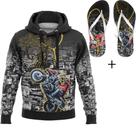 Kit Combo Moletom Favela Moto Grau É Arte + Chinelo 244