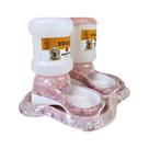 Kit Comedouro e Bebedouro Automático Truqys Pet Plástico Mármore Carrara Rosé para Cães e Gatos