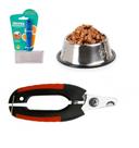 Kit Comedouro Inox Alicate Unha pet e Rasqueadeira Cao Gato