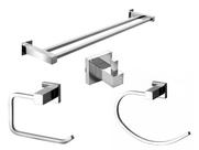 Kit Completo 4 Acessórios Banho - Porta Toalha Banho + Papeleira + Cabide Metal Inox + Porta Toalha Rosto Argola Kit Completo 4 Acessórios Banho - Porta Toalha Banho + Papeleira + Cabide Metal Inox + Porta Toalha Rosto Argola
