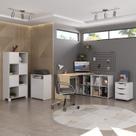 Kit Completo 4 Itens com Escrivaninha em L, Gaveteiro, Estante e Armário Multiuso Baixo Kit Completo 4 Itens com Escrivaninha em L, Gaveteiro, Estante e Armário Multiuso Baixo