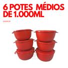Kit Completo 6 Bowls Médios 1000ML Potes Plásticos Reutilizáveis Sem BPA Freezer Micro-ondas Medio