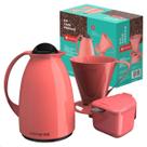 Kit Completo Café Garrafa 650ml Açucareiro Filtro 102/103 Rosa