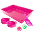 Kit Completo Caixa de Areia de Gato Higiênica 4 Peças + Brinquedo Gato 2 Bolinhas de Guizo