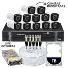 Kit Completo Cftv 12 Cameras Segurança Intelbras Residencial Prova Dágua Dvr 16ch + Hd 1tb