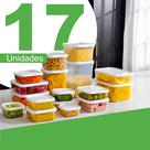 Kit Completo Com 17 Potes Plásticos Transparente Com Tampas De Vedação Para Uso Geral