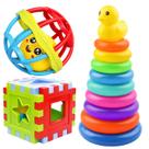 Kit Completo De Brinquedos Educativos Bebê Criança Cubo com Torre Didático Chocalho Colorido Bola De Silicone