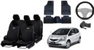 Kit Completo de Capa de Couro Fit 03-08 + Tapete + Capa de Volante