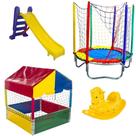Kit Completo de Diversão: Cama Elástica 1,40m + Piscina de Bolinhas 1,00m + Escorregador Médio + Gangorra 1 Lugar