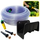Kit Completo de Mangueira de Jardim Cristal Trançada com Suporte Esguicho União e Fixação 30m