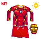 Kit Completo Homem de Ferro: Blusa UV + Sunga + Máscara Proteção e Estilo para Super-Heróis