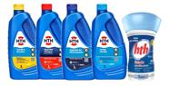 Kit Completo HTH Para Piscinas Limpa Bordas Choque Previne Água Verde Maxfloc 1L Flutuador 830g Hth