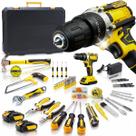 Kit Completo Jogo De Ferramentas 120 Peças Com Maleta E Furadeira Parafusadeira Sem Fio A Bateria