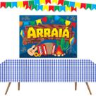 Kit completo junino painel TNT + toalha de mesa + 60m bandeirinha