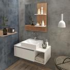 Kit Completo Lavabo com Cuba e Espelho Branco Amêndoa Tecno Mobili