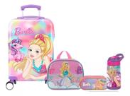 Kit Completo Malinha Mala Escolar 4 Rodinha 360 Barbie Fada