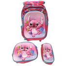 Kit Completo Mochila com Rodinhas Stitch Rosa