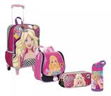 Kit Completo Mochila Escolar Barbie Listrada 17m Rodinhas G