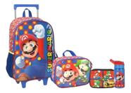 Kit Completo Mochila Escolar Super Mario Bros Rodinhas Tam G