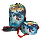 Kit Completo Mochila Infantil Escolar Rodinha Tubarão