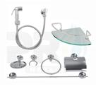 KIT COMPLETO PARA BANHEIRO 1 Porta Shampoo Canto + 1 Kit Acessórios + 1 Ducha Higiênica Abs Cromado C.1023