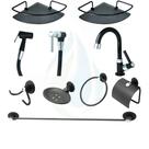 KIT COMPLETO PARA BANHEIRO 1 Torneira 1198 C-66 Abs + 2 Porta Shampoo Canto + 1 Kit Acessórios + Ducha Metal C-66 PRET