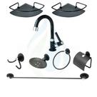 KIT COMPLETO PARA BANHEIRO 1 Torneira 1198 C-66 Abs + 2 Porta Shampoo Canto + 1 Kit Acessórios PRETO FOSCO C.1008
