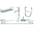 KIT COMPLETO PARA BANHEIRO 1 Torneira Slim Abs Cromado + 1 Porta Shampoo Reto + 1 Kit Acessórios QUADRADO+ 1 Ducha Abs