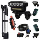 Kit Completo Para Bicicleta Farol 5 LEDs Luz Traseira LED Cadeado Flexível Bomba de Ar