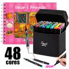 Kit Completo Para Colorir Livro Estilo Bobbie Goods Capa Dura Rosa Espiral Acetato 150G 48 Canetas Ponta Dupla e Bolsa