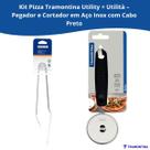 Kit Completo Pizza Utilitá Cortador Cabo Preto e Pegador em Inox