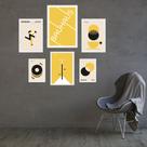 Kit Composição 6 Quadros Artes Bauhaus Amarelo e Preto