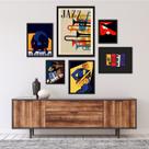 Kit Composição 6 Quadros Decorativos Jazz Músicos - com vidro