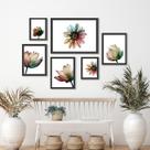 Kit Composição 6 Quadros Florais Minimalistas Brancos - com vidro