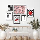 Kit Composição 6 Quadros São Paulo Preto Vermelho Branco - com vidro