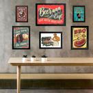 Kit Composição 6 Quadros Vintage Churrasco e Cerveja - com vidro
