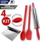 Kit Confeiteiro 4 pçs Rolo de Massa Colher Espatula Silicone