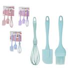 Kit confeiteiro espatula de pao duro / pincel culinario batedor de claras fouet cabo plastico colors