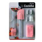 Kit Confeiteiro Pincel Espatula Bisnaga Adaptador Bicos Rosa Kit Confeiteiro Pincel Espatula Bisnaga Adaptador Bicos Rosa