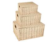 Kit Conj Trio Cestos Decorativos Organizadores Em Fibra Natural Caixas Com Alça E Tampa Retangular Kit Conj Trio Cestos Decorativos Organizadores Em Fibra Natural Caixas Com Alça E Tampa Retangular