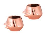 Kit Conj Vaso Cachepot Decorativo Rose Gold Cerâmica Baleia Cerâmica Metálico Plantas Suculentas