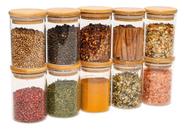 Kit Conjunto 10 Potes Vidro Hermético 250ml Tampa De Bambu Cor Natural