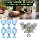 Kit Conjunto 12 Taças de Vidro Platinado e Azul Milbani Água Suco Refrigerante Vinho Coqueteis Espumantes Presente Elegante Moderno 330ml