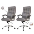 Kit Conjunto 2 Cadeiras De Escritório Presidente Alta Big Confortável Molas Ensacadas Pillow Top Cinza Giratória Regulável Office Base Cromada