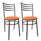 Kit Conjunto 2 Cadeiras Para Cozinha Mesa Jantar Bar Lanchonete Restaurante Preta Estofado Laranja