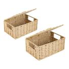Kit Conjunto 2 Cestos Decorativos Organizadores Multiuso Em Fibra Natural Com Tampa